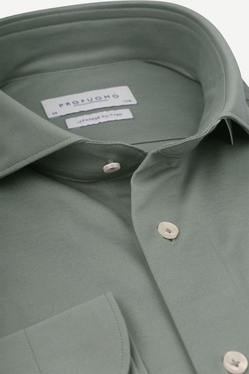 Profuomo japanese knitted overhemd groen | Slim-fit