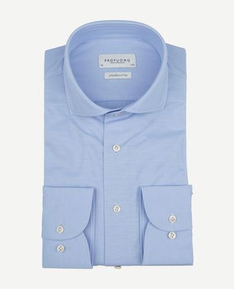 Profuomo japanese knitted overhemd lichtblauw | Slim-fit
