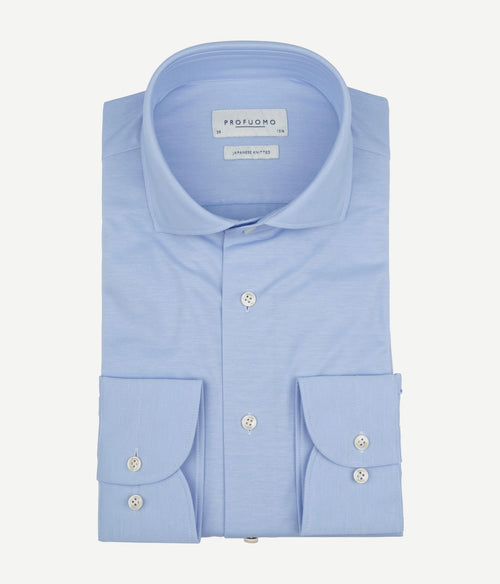Profuomo japanese knitted overhemd lichtblauw | Slim-fit