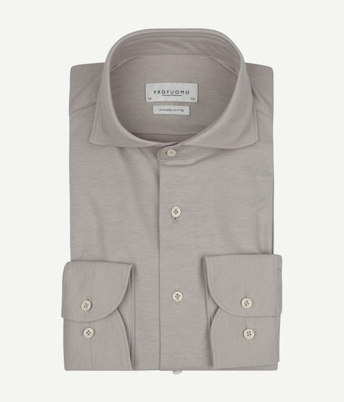 Profuomo japanese knitted overhemd melange beige | Slim-fit