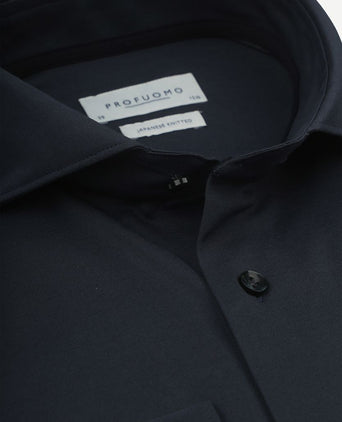 Profuomo japanese knitted overhemd donkerblauw | Slim-fit