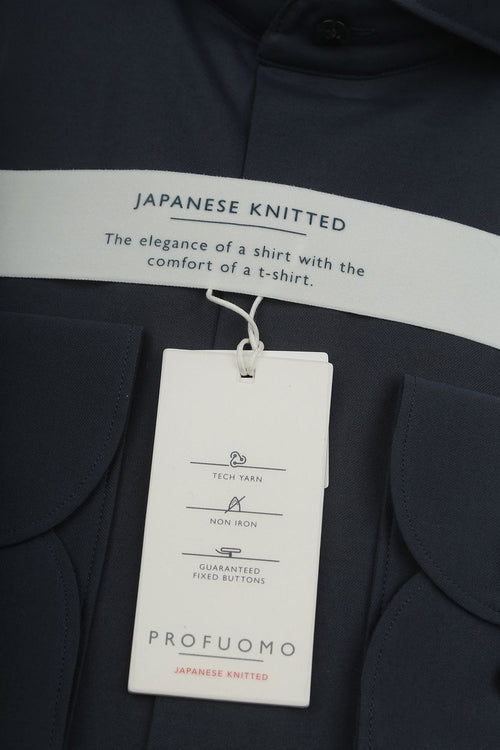 Profuomo japanese knitted overhemd donkerblauw | Slim-fit