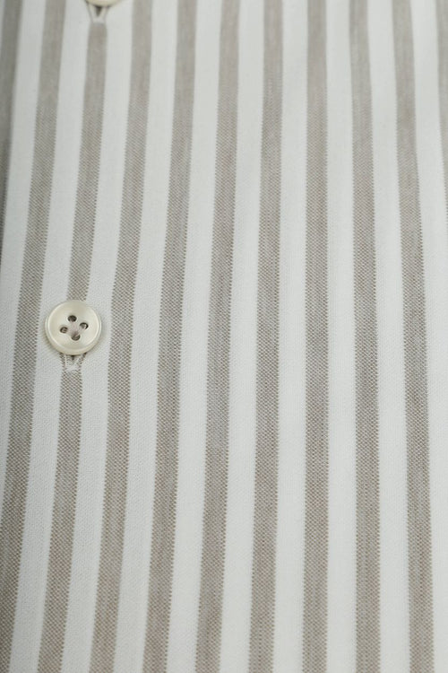 Profuomo japanese knitted overhemd streep beige | Slim-fit