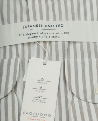 Profuomo japanese knitted overhemd streep beige | Slim-fit