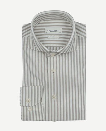 Profuomo japanese knitted overhemd streep beige | Slim-fit
