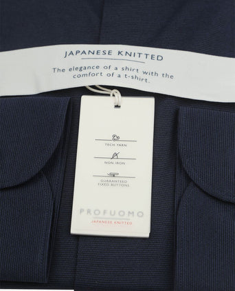 Japanese knitted overhemd structure donkerblauw