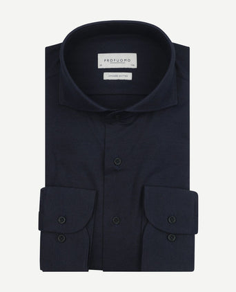 Profuomo japanese knitted overhemd structure donkerblauw | Slim-fit