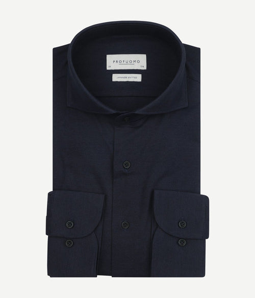Profuomo japanese knitted overhemd structure donkerblauw | Slim-fit