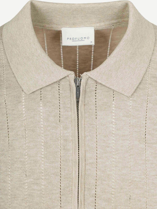 Knitted halve rits poloshirt dropneedle beige