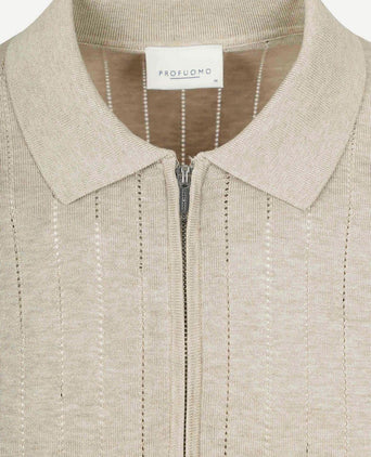 Knitted halve rits poloshirt dropneedle beige