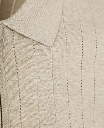 Knitted halve rits poloshirt dropneedle beige