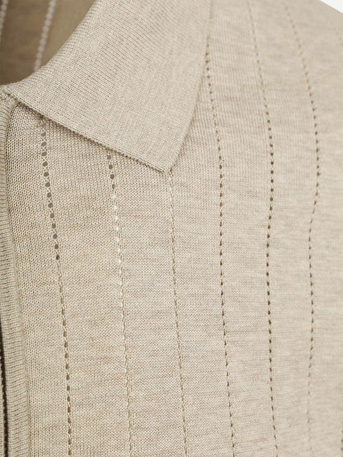 Knitted halve rits poloshirt dropneedle beige