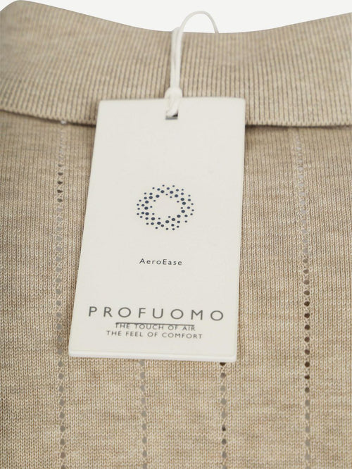 Knitted halve rits poloshirt dropneedle beige