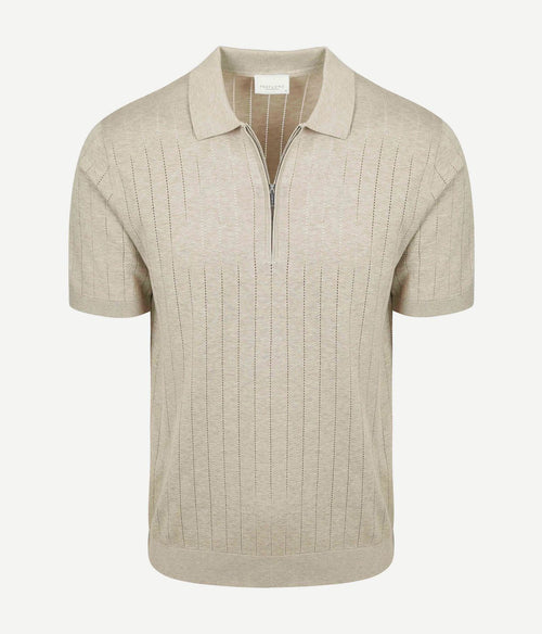 Knitted halve rits poloshirt dropneedle beige