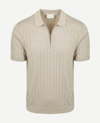 Knitted halve rits poloshirt dropneedle beige