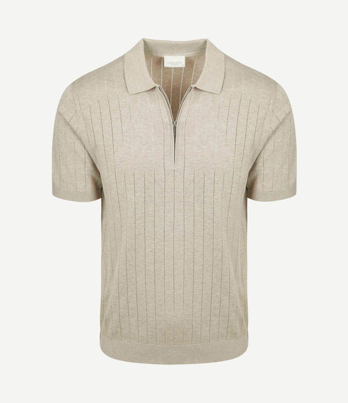 Knitted halve rits poloshirt dropneedle beige