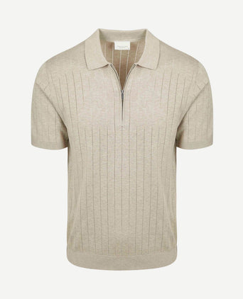 Knitted halve rits poloshirt dropneedle beige