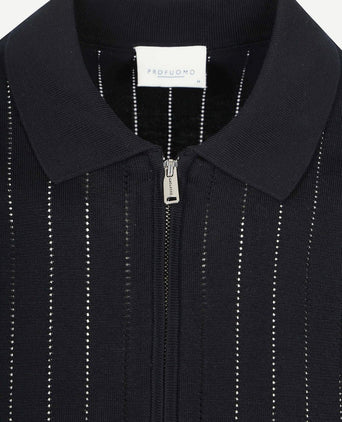 Knitted halve rits poloshirt dropneedle donkerblauw