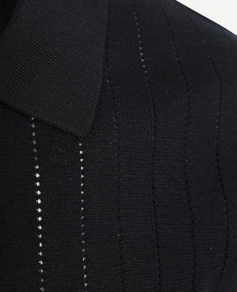Knitted halve rits poloshirt dropneedle donkerblauw
