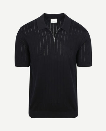 Knitted halve rits poloshirt dropneedle donkerblauw