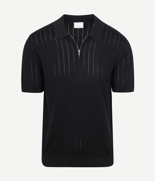 Knitted halve rits poloshirt dropneedle donkerblauw