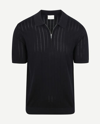 Knitted halve rits poloshirt dropneedle donkerblauw