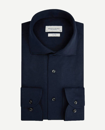 Profuomo knitted overhemd donkerblauw | Slim-fit
