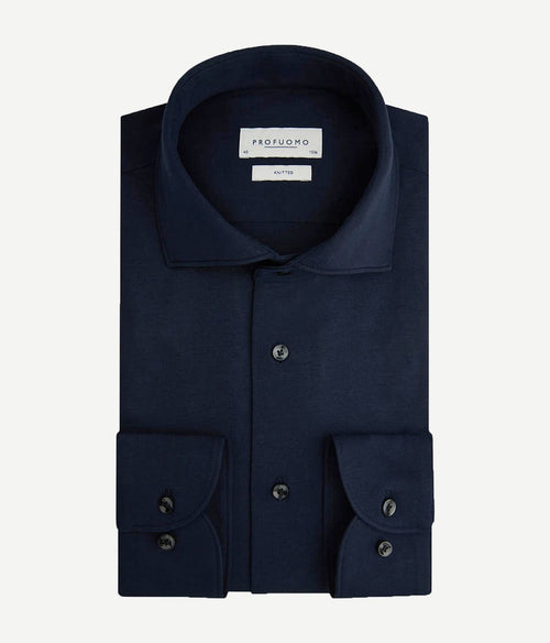 Profuomo knitted overhemd donkerblauw | Slim-fit