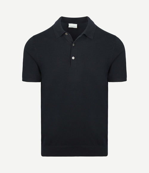Knitted poloshirt donkerblauw