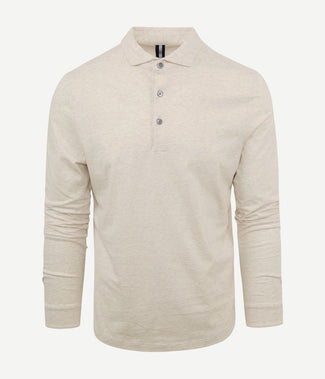 Profuomo longsleeve polo beige melange | Slim-fit Profuomo longsleeve polo beige melange | Slim-fit
