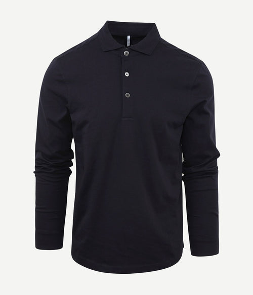 Profuomo longsleeve polo donkerblauw melange | Slim-fit