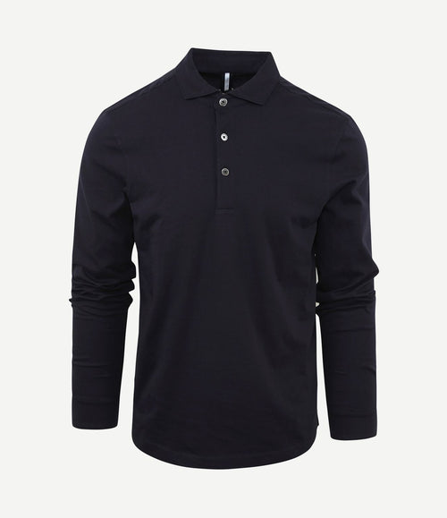 Longsleeve polo donkerblauw melange