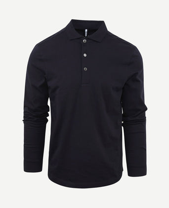 Longsleeve polo donkerblauw melange