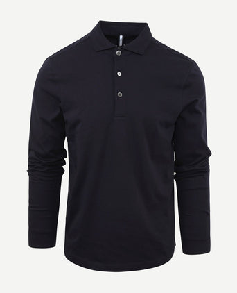 Longsleeve polo donkerblauw melange