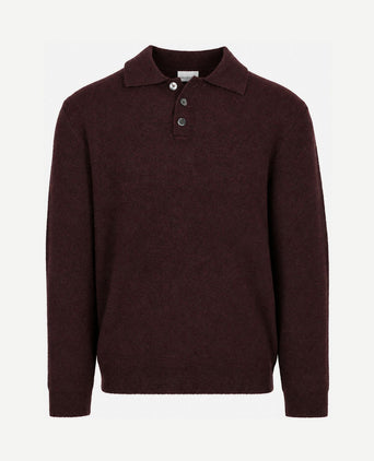 Longsleeve poloshirt boiled wool aubergine
