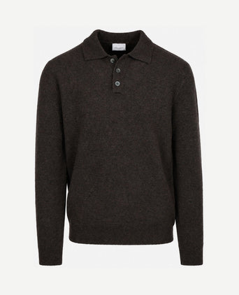 Longsleeve poloshirt boiled wool bruin