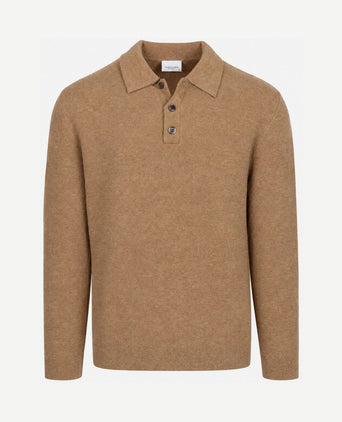 Longsleeve poloshirt boiled wool camel