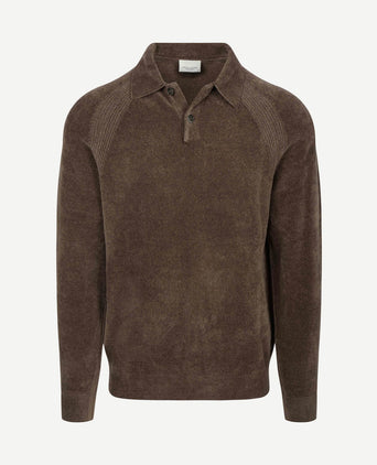 Longsleeve poloshirt chenille bruin