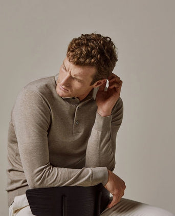 Profuomo longsleeve poloshirt luxury basic beige