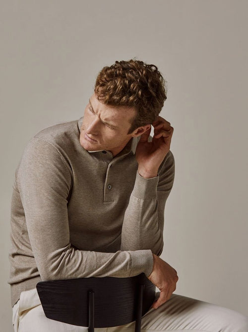 Profuomo longsleeve poloshirt luxury basic beige