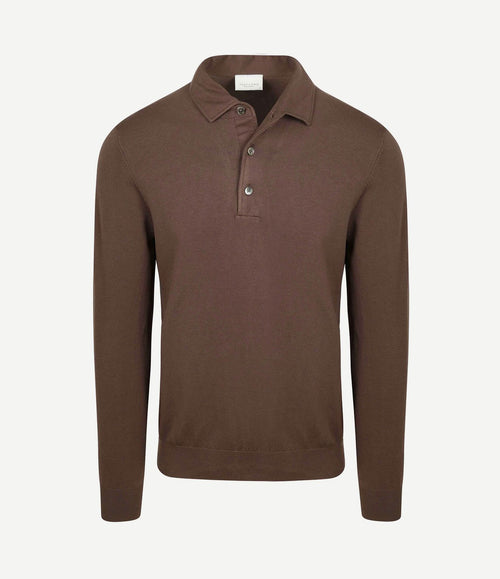 Longsleeve poloshirt luxury basic bruin