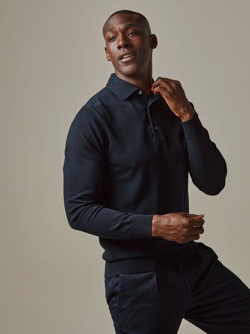 Profuomo longsleeve poloshirt luxury basic donkerblauw