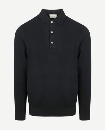 Longsleeve poloshirt luxury basic donkerblauw