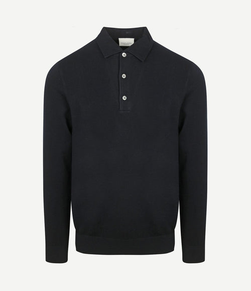 Longsleeve poloshirt luxury basic donkerblauw