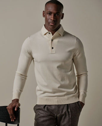 Profuomo longsleeve poloshirt luxury basic off white