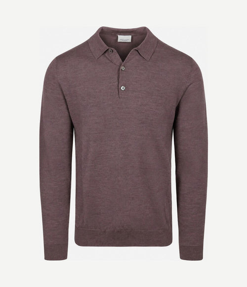 Longsleeve poloshirt merinowol aubergine