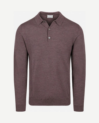 Longsleeve poloshirt merinowol aubergine