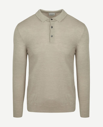 Profuomo longsleeve poloshirt merinowol beige | Slim-fit