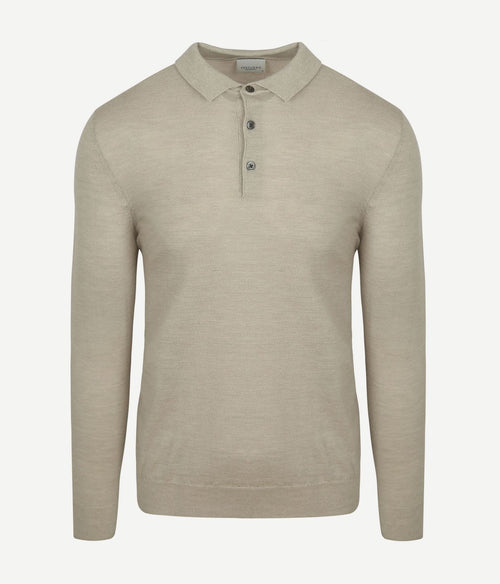 Profuomo longsleeve poloshirt merinowol beige | Slim-fit