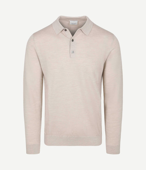 Longsleeve poloshirt merinowol beige
